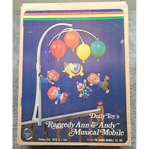 VINTAGE RAGGEDY ANN & ANDY MOBILE #613 DOLLY TOY'S MUSICAL PLAYS BALLOONS CIRCUS